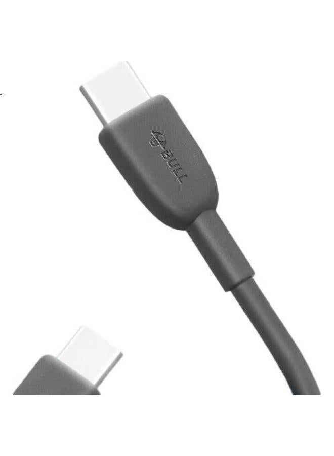 Bull C-C Male To Male Fast Charging Data Cable, Ctoc 3A//60W Max/1M/Compatible With Iphone 15/Huawei/Xiaomi/Tablets/Laptops, Pebble Gray - Image 1