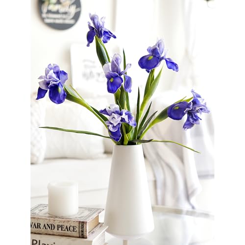 FiveSeasonStuff 6 Long-Stem Real Touch Artificial Purple Irises – Realistic Faux Flowers for Home Décor, Wedding Bouquets, Centerpieces & Floral Arrangements - Image 2