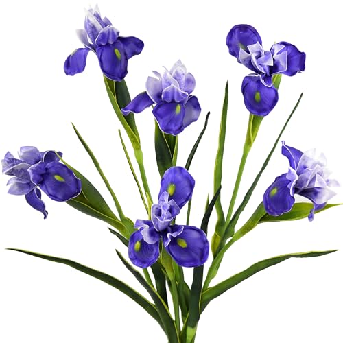 FiveSeasonStuff 6 Long-Stem Real Touch Artificial Purple Irises – Realistic Faux Flowers for Home Décor, Wedding Bouquets, Centerpieces & Floral Arrangements - Image 1
