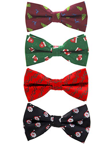 GUSLESON 4PCS Men's Christmas Bow tie Festival Theme Bowties Pre-Tied Neckwear Snow Tree Pattern (0529-4P3) - Image 1