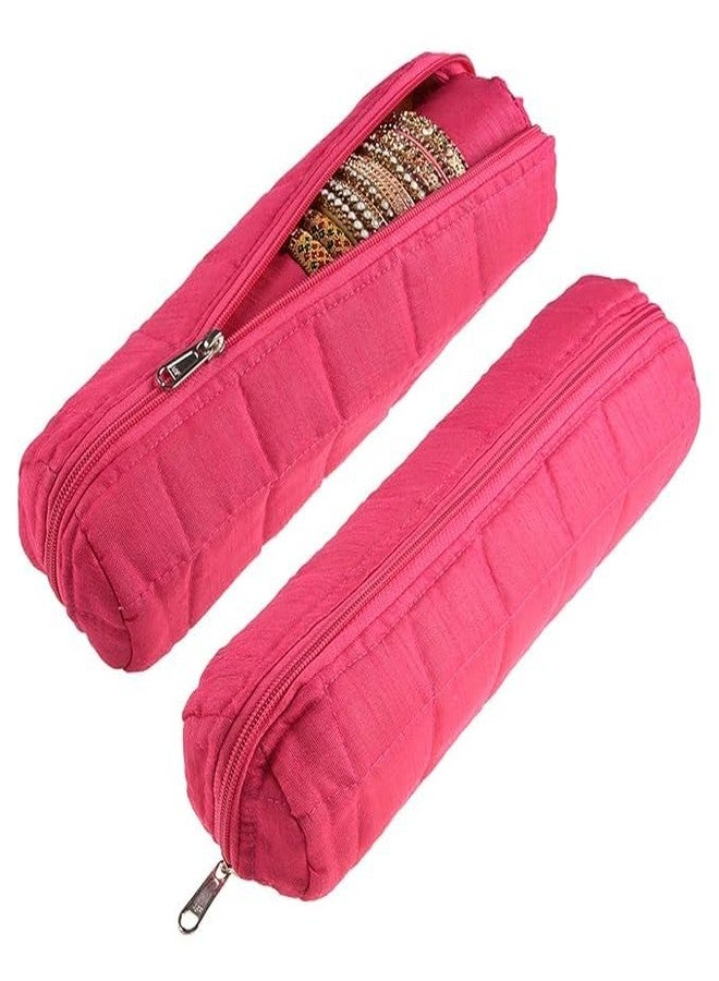 NadauN Rod Bangle Box | Polyester Watch Organizer for Small Jewellery | Travelling Bracelets Organizer with Zipper | Pack of 2 | Pink - Image 2