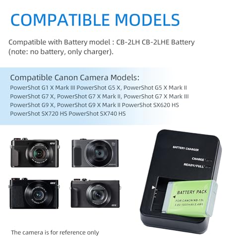 KWTOUL شاحن بطارية KWTOUL CB-2LH NB-13L متوافق مع كاميرا كانون باور شوت G7 X مارك II، G5 X، G7 X، G9 X، G9 X مارك II، SX620 HS، SX720 HS، SX730 HS - Image 2
