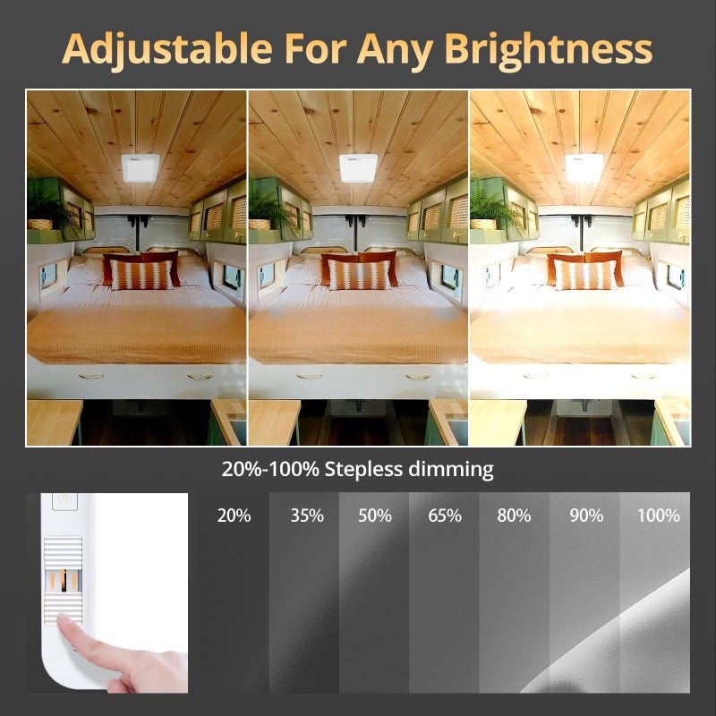 NAOEVO RV Lights Interior 2070LX, 1500LM RV LED Light Interior 12V, Camper Lights with 3 Color and Stepless Dimming, Energy-efficient Ceiling Light for Trailer Boat Car(8Pack, 2900-6500K) - Image 3