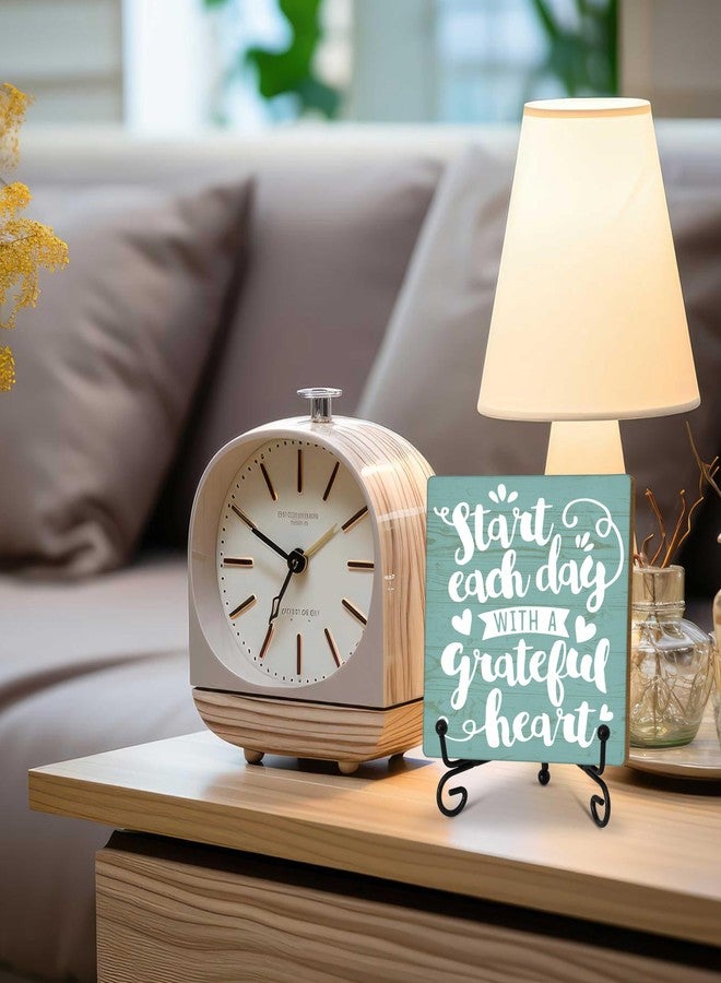 Zmyollo Inspirational Desk Decor Sign, Motivational Wooden Sign With Stand, Start Each Day With A Grateful Heart Sign For Home Office Living Room Shelf Table, Cheer Up Gifts For Family Friend Coworker, A01 - Image 3