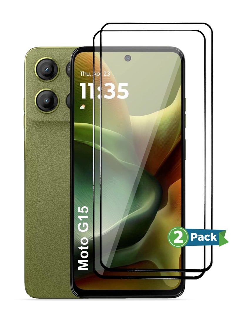 Motorola Moto G15 Screen Protector 2 Pack - Premium Full Screen Tempered Glass For Motorola Moto G15, High Transparency, Delicate Touch, Anti-Explosion, Smooth Arc Edges, Easy Installation - Image 1