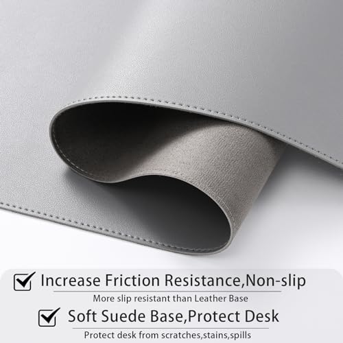 AROPANA Anti-Slip Extended Mouse Pad | PU Vegan Leather Desk Mat | Large Computer Desk Protector Pad with Suede Base for Keyboard, Laptop, Office & Home (90x45CM, Grey) - Image 4