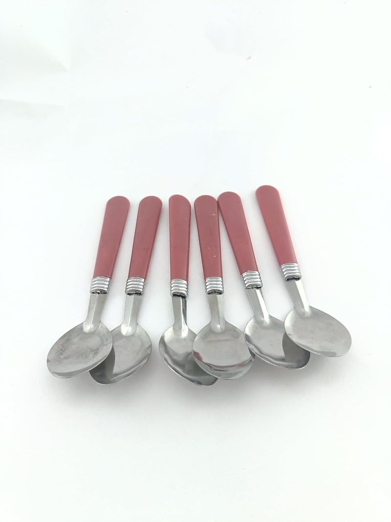 advancedestore Stainless Steel Medium DinnerTable Spoon Set for Dining Table Dessert Spoon Multi Colour Color Plastic Handle Flatware Cutlery Set Table Ware Set of 12 pcs - Image 1