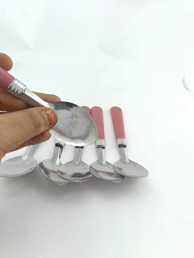 advancedestore Stainless Steel Medium DinnerTable Spoon Set for Dining Table Dessert Spoon Multi Colour Color Plastic Handle Flatware Cutlery Set Table Ware Set of 12 pcs - Image 5
