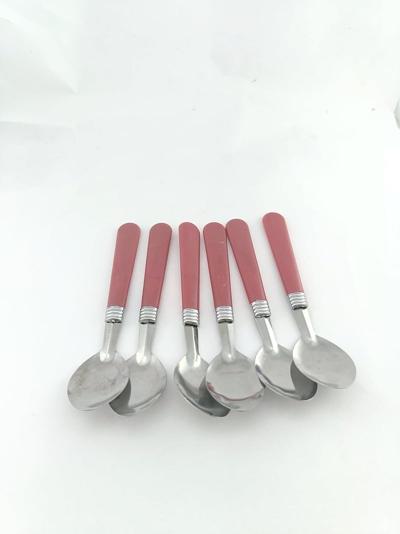 advancedestore Stainless Steel Medium DinnerTable Spoon Set for Dining Table Dessert Spoon Multi Colour Color Plastic Handle Flatware Cutlery Set Table Ware Set of 12 pcs - Image 2