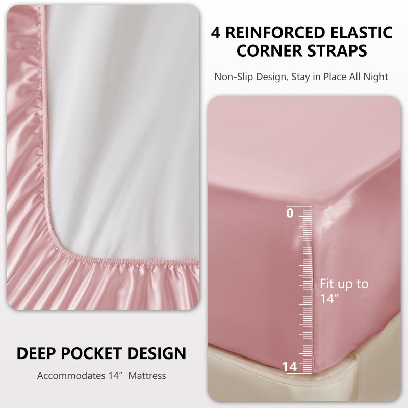 CozyLux Satin Sheets Full Size Sheets - 4 Piece Silky Full Size Bed Sheets, Luxury Dirty Pink Full Bed Set with Smooth and Soft Microfiber, Includes 1 Fitted Sheet, 1 Flat Sheet and 2 Pillowcases - Image 4