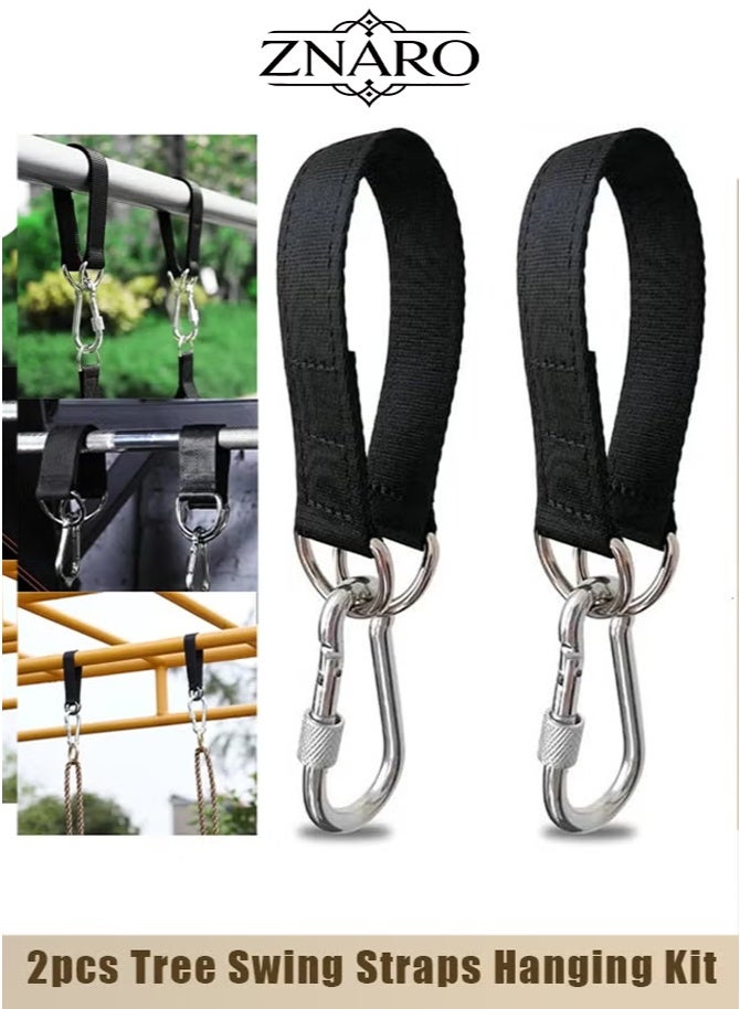 ZNARO 2 Pieces Tree Swing Straps Hanging Kit, 50cm Heavy Duty 400lbs Straps with Safer Lock Carabiner Clips for Hammock, Punching Bag, Swings, Chairs, Gym Bars and Outdoor Use - Image 1