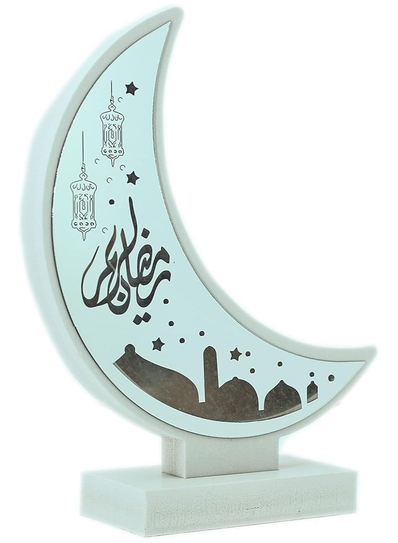 رمضان كريم خشبي أبيض إنهاء مضيئة الهلال القمر الديكور عطلة ليلة الخفيفة - Image 2