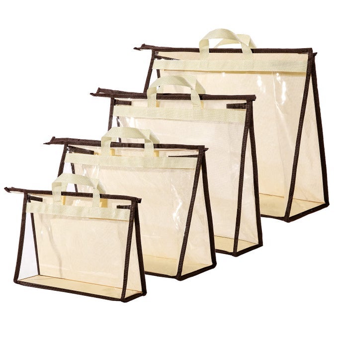 4 PACK HANDBAG DUST BAGS CLEAR PURSE STORAGE ORGANIZER FOR CLOSET ZIPPER HANGING STORAGE BAG FOR HANDBAGS