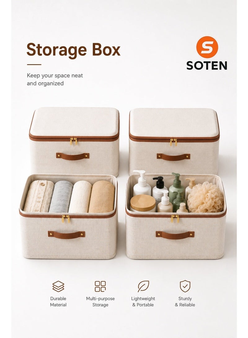 SOTEN صناديق تخزين لتنظيم الملابس مزودة بأغطية، صندوق تخزين قابل للطي مزود بمقابض، صناديق تخزين من القماش القابل للغسل مزودة بسحابات، منظم خزانة ملابس بسعة كبيرة للملابس والألعاب والإكسسوارات، منظمات خزانة قابلة لإعادة الاستخدام وسلة تخزين موفرة للمساحة - Image 1