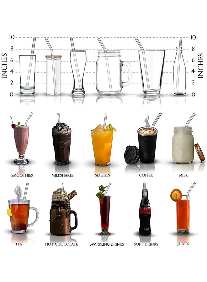 HY 14 Pack Reusable Glass Straws and Brushs, Set of 6 Straight and 6 Bent, Clear Glass Drinking Straw with 2 Cleaning Brushes Perfect for Juice, Smoothies  - Image 3