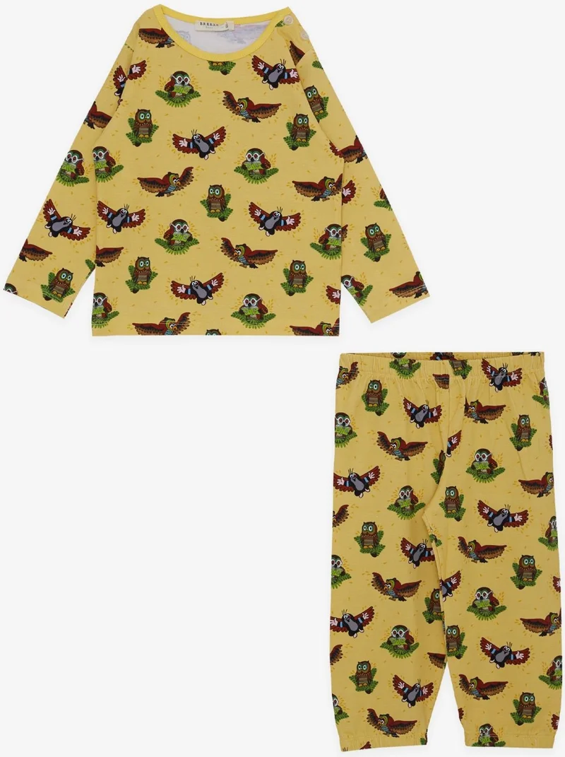 Breeze Girls & Boys Boy Pajama Set, Cute Owl Patterned, Age 1-4, Yellow