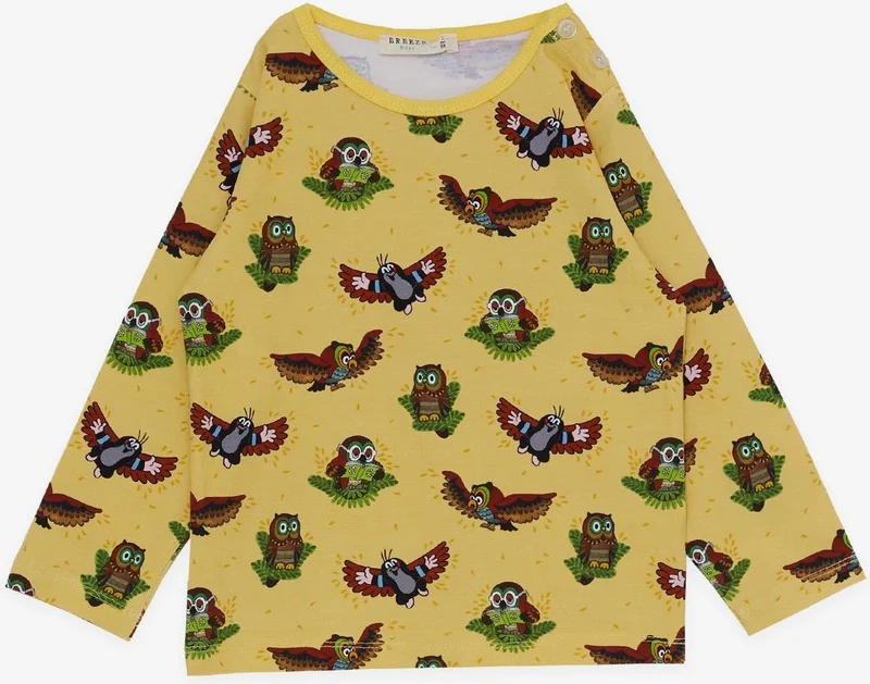 Breeze Girls & Boys Boy Pajama Set, Cute Owl Patterned, Age 1-4, Yellow