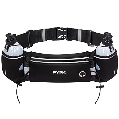 PYFK Running Belt with Water Bottles, Hydration Belt for Men and Women, Water Bottle Holder Running Pouch Water Belt, Fanny Pack Fits 7 inches Phones, Waist pack for Runner Jogging (black(black)) - Image 1