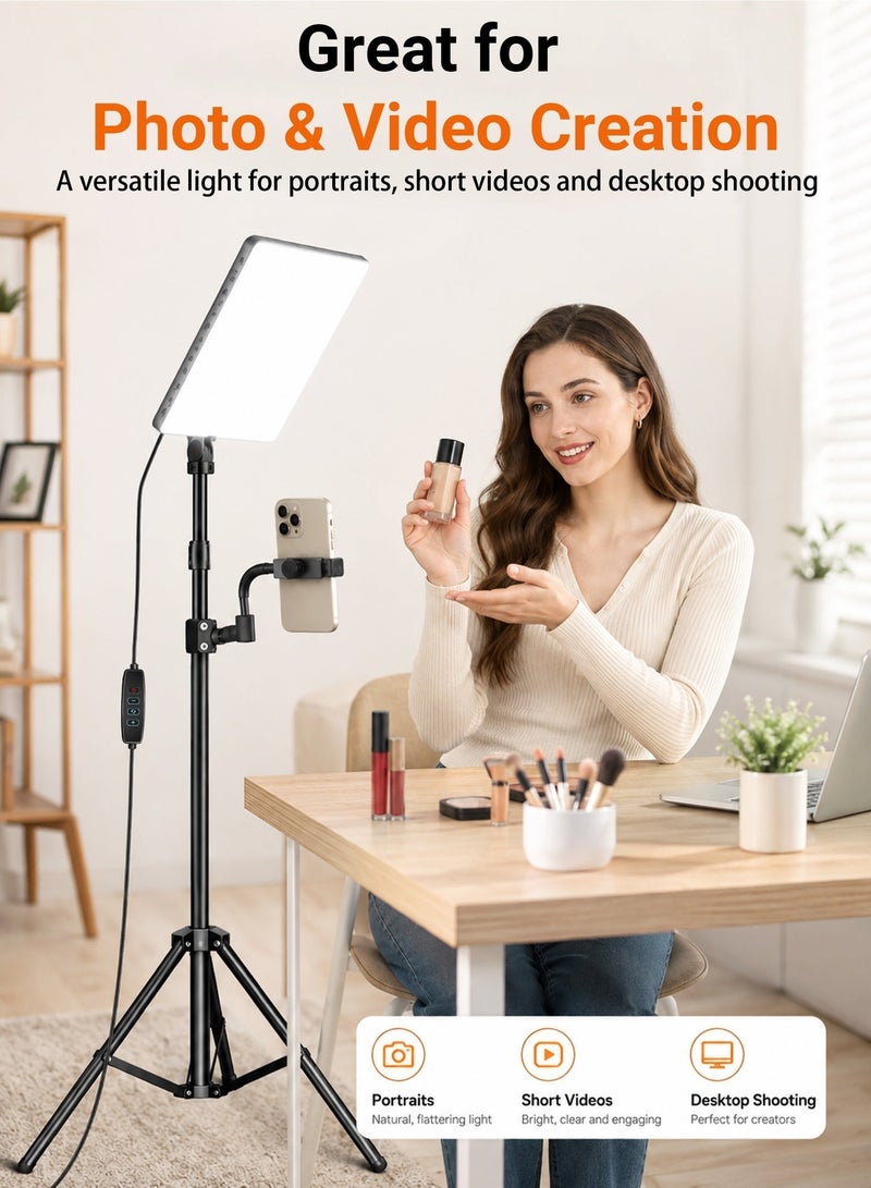 طقم إضاءة LED للتصوير 12 بوصة بقوة 980 واط، مصباح فيديو ناعم بشاشة كاملة مع ثلاثة ألوان ومستويات سطوع متعددة، إضاءة استوديو احترافية مع حامل أرضي بطول 2 متر وقاعدة مكتبية للبث المباشر وتصوير المنتجات والمكياج وفيديوهات TikTok وYouTube - Image 4