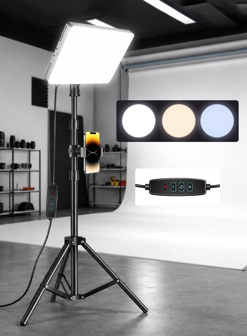 طقم إضاءة LED للتصوير 12 بوصة بقوة 980 واط، مصباح فيديو ناعم بشاشة كاملة مع ثلاثة ألوان ومستويات سطوع متعددة، إضاءة استوديو احترافية مع حامل أرضي بطول 2 متر وقاعدة مكتبية للبث المباشر وتصوير المنتجات والمكياج وفيديوهات TikTok وYouTube - Image 1