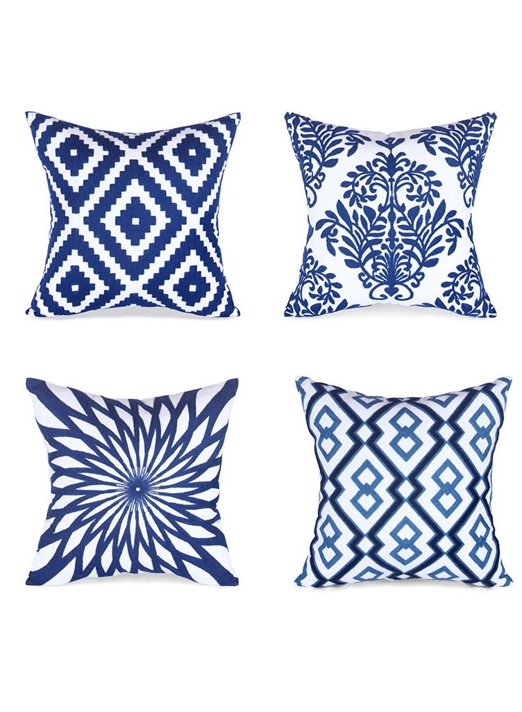 NIBEMINENT 4-pieceThrow Pillow case Set , with Blue and White Porcelain Embroidery Geometric Design Sofa Pillow cover Suitable for Home and Office - Image 1