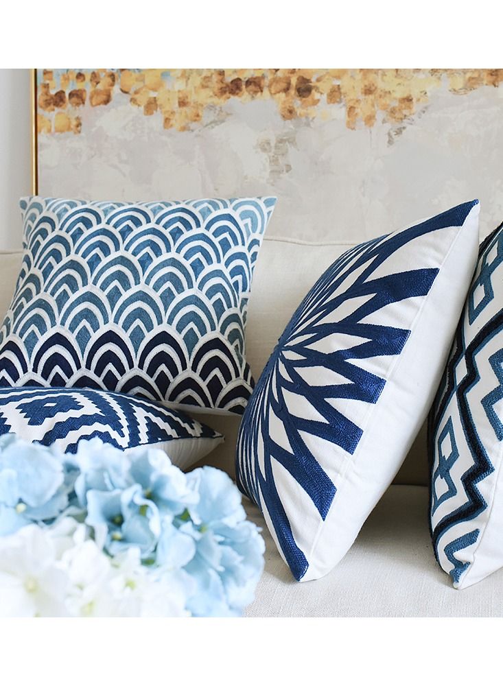 NIBEMINENT 4-pieceThrow Pillow case Set , with Blue and White Porcelain Embroidery Geometric Design Sofa Pillow cover Suitable for Home and Office - Image 3