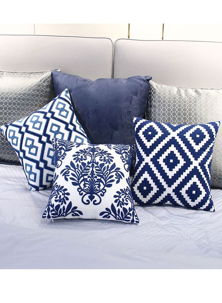 NIBEMINENT 4-pieceThrow Pillow case Set , with Blue and White Porcelain Embroidery Geometric Design Sofa Pillow cover Suitable for Home and Office - Image 5