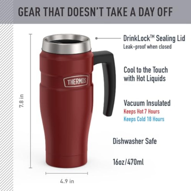 Stainless King Vacuum-Insulated Travel Mug, 16 oz, Vacuum-Insulated Travel Mug with Handle for Hot and Cold Drinks, Coffee Mug with Lid for Commuting - Image 2
