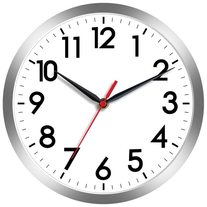 AKCISOT AKCISOT Wall Clock Modern Small Wall Clocks Battery Operated 8 Inch Silent NonTicking Analog Classic for Office Home Bathroom Kitchen Bedroom SchoolSilver 