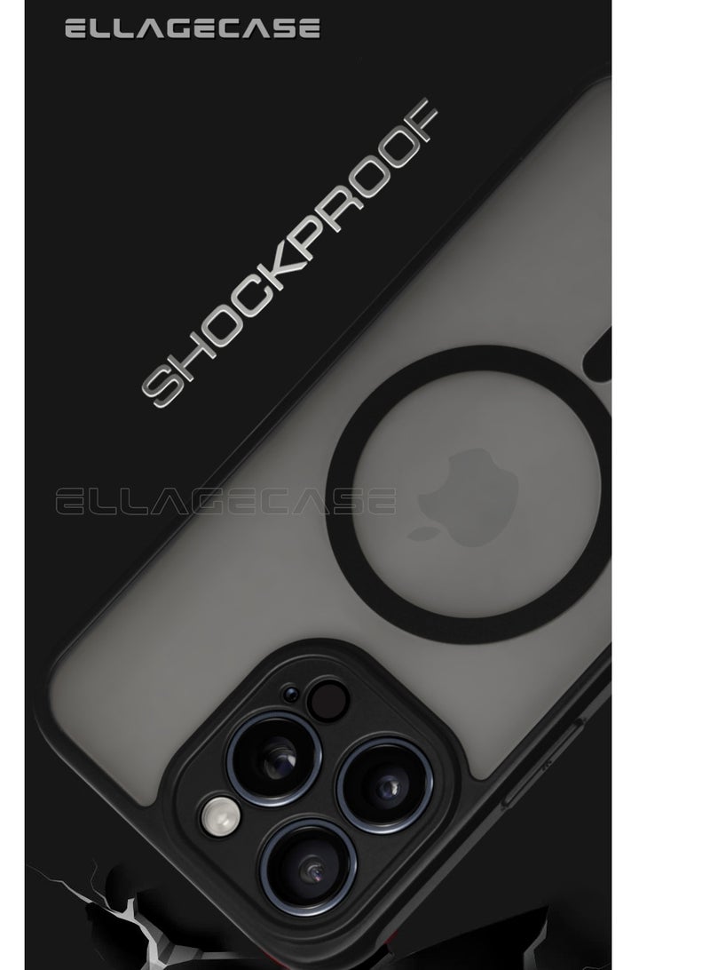 ELLAGECASE حافظة لجهاز آيفون 15 برو، حافظة رفيعة جداً بدون إطار مع شحن لاسلكي مغناطيسي، حماية كاميرا قوية، غطاء أسود مضاد للصدمات - Image 2