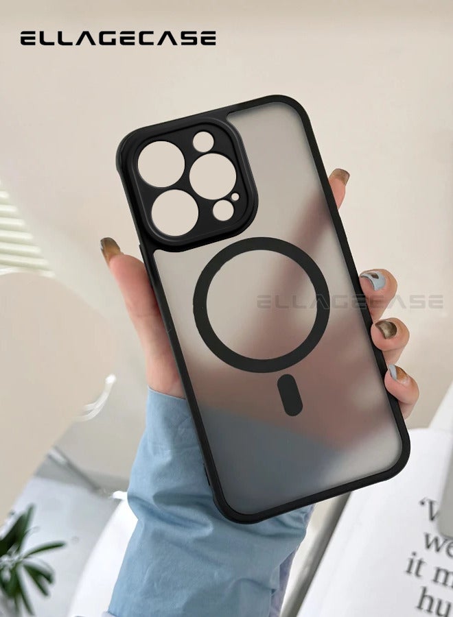 ELLAGECASE حافظة لجهاز آيفون 15 برو، حافظة رفيعة جداً بدون إطار مع شحن لاسلكي مغناطيسي، حماية كاميرا قوية، غطاء أسود مضاد للصدمات - Image 3