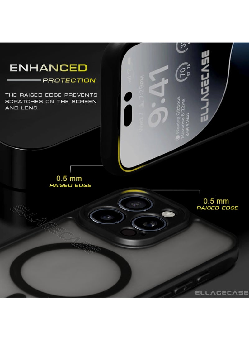 ELLAGECASE حافظة لجهاز آيفون 15 برو، حافظة رفيعة جداً بدون إطار مع شحن لاسلكي مغناطيسي، حماية كاميرا قوية، غطاء أسود مضاد للصدمات - Image 5