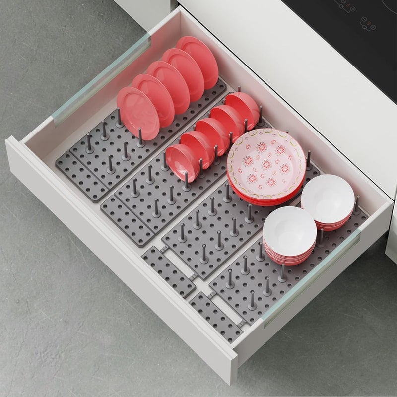 VATTU Kitchen Cabinet Plate Organizers For Cabinets Adjustable Cupboard Pegboard Tray Dish Racks Bowl Drying Racks Expandable Plate Holders Storage 15 X 10 Cm Grey - Image 5