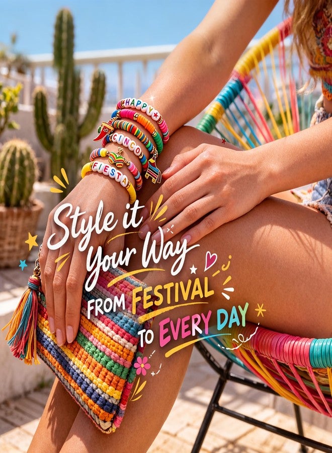 OHOME Cinco De Mayo Shirts for Women - 6 Pack Mexican Bracelets for Men | Fiesta Party Decorations Favors Supplies for Taco | Cinco De Mayo Outfit Dresses Accessories - Image 4
