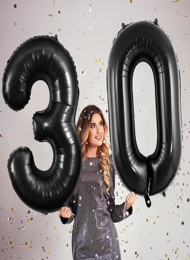 TOTAFAM بالونات سوداء مقاس 40 بوصة عليها رقم 30، بالون كبير من رقائق الألومنيوم لديكور حفلات عيد الميلاد الثلاثين - Image 4