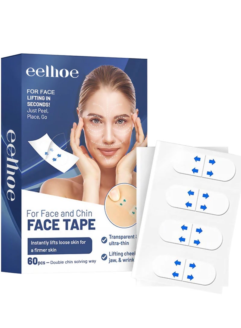 EELHOE Face Lift Tape, Invisible Lift Face Tape, Instant Face Tape for Wrinkled Sagging Skin, Hide Double Chin, Smooth Facial Wrinkles, Instantly Lift V-Shaped Face 60pcs - Image 1