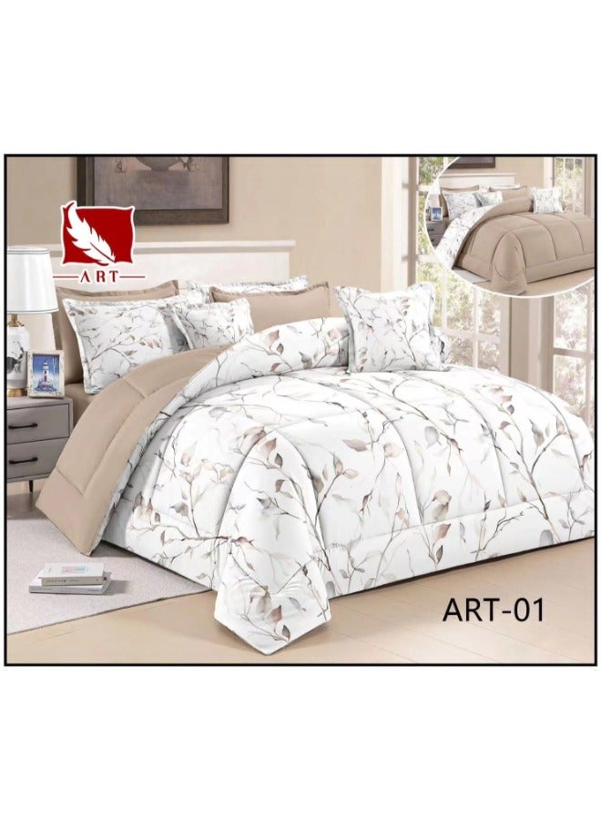 ART 7-Piece Double Bedspread Set – Leaf-Inspired Design – Size 220×240 cm
