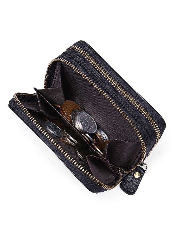 Women's Genuine Leather RFID Blocking Wallet - Double Zipper Card Holder with 12 Slots, ID Window, Black - Image 4