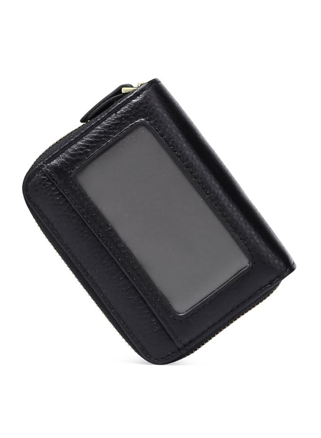 Women's Genuine Leather RFID Blocking Wallet - Double Zipper Card Holder with 12 Slots, ID Window, Black - Image 5