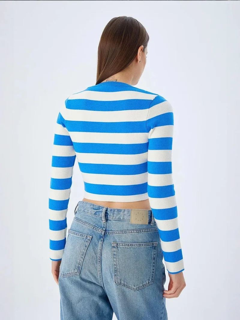Mixray Dark Blue Denim Mixray Striped Knit Sweater for Women | Best Price UAE