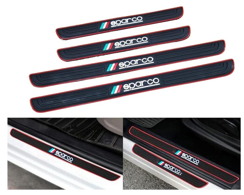 Auto E-Shopping Rubber Car Door Entry Foot Step Sill Plate Guard Scuff Plate Protection Sparco Design with Adhesive Tape 4 Piece - Image 1