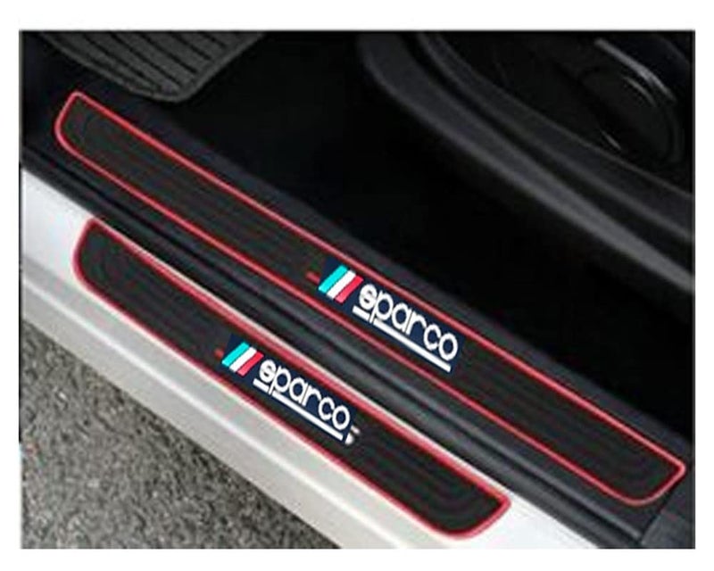 Auto E-Shopping Rubber Car Door Entry Foot Step Sill Plate Guard Scuff Plate Protection Sparco Design with Adhesive Tape 4 Piece - Image 2