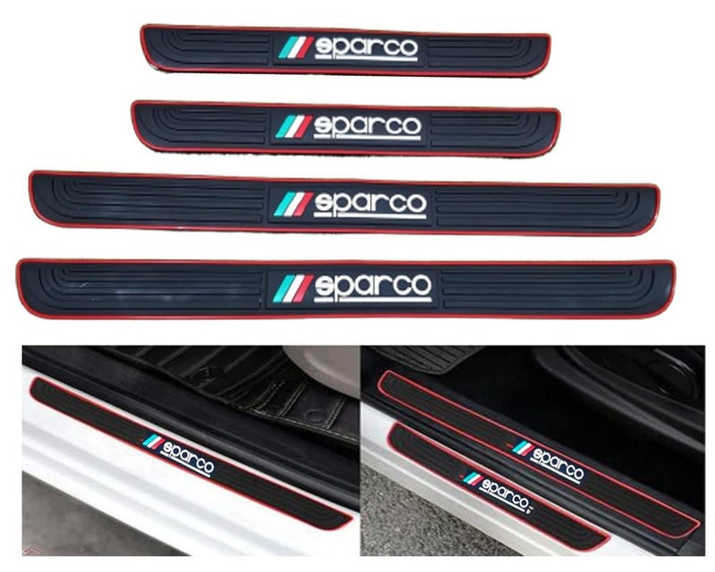 Auto E-Shopping Rubber Car Door Entry Foot Step Sill Plate Guard Scuff Plate Protection Sparco Design with Adhesive Tape 4 Piece - Image 3