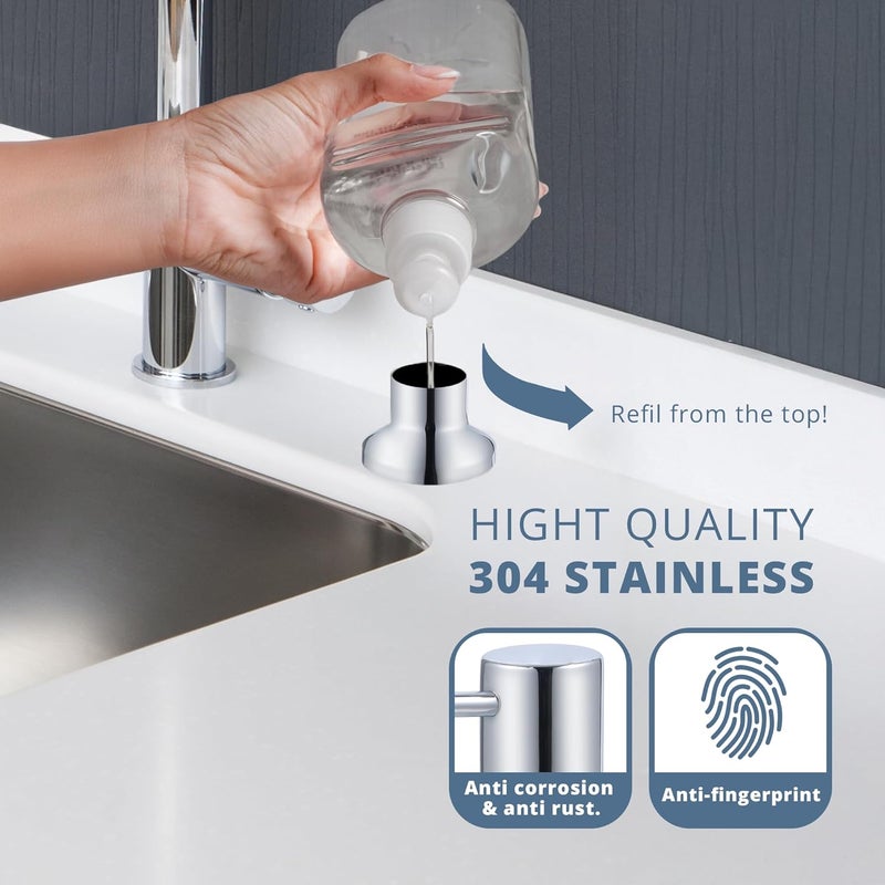Sben Built-in Kitchen Sink Soap or Lotion Dispenser Set, Stainless Steel, Chrome Pump, 17 oz PET Bottle, Durable ABS Head, 360° Rotation (Chrome) - Image 5