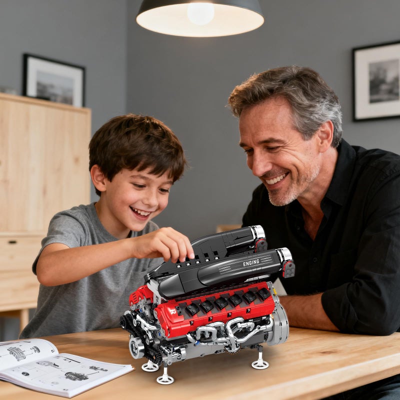Reobrix V12 Engine Building Kit for Adults, 65Â° V-Angle Supercar Engine Model with Motor, Precision Mechanical Model Engines Kit for Display & Collection, STEM Gift for Car Enthusiasts - Image 5