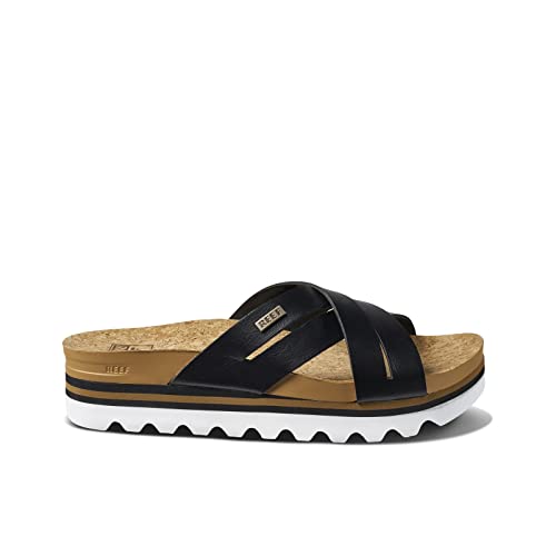 REEF Cushion Bloom Hi Womens Platform Fashion Sandal, Vegan Leather X Strap, Arch Support and Heel Cupping, Black/Tan, 9 - Image 3