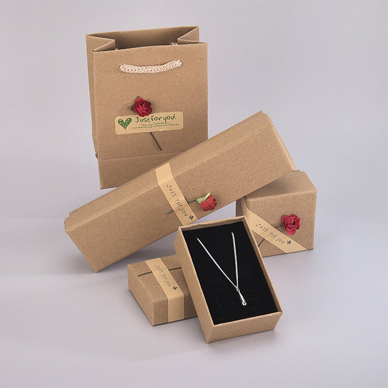 Generic Square Jewelry Gift Box Set for Necklace Bracelet Earrings Vintage cowhide paper box