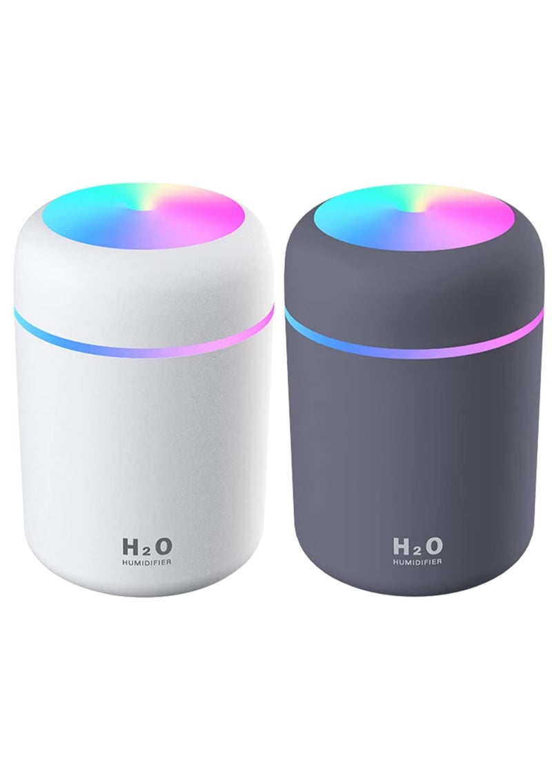 H2O 2 Pack Colorful Cool Mini Humidifier USB Personal Desktop Humidifier for Car Office Room Bedroom Auto Shut-Off 2 Mist Modes Super Quiet (Black+White)  - Image 1