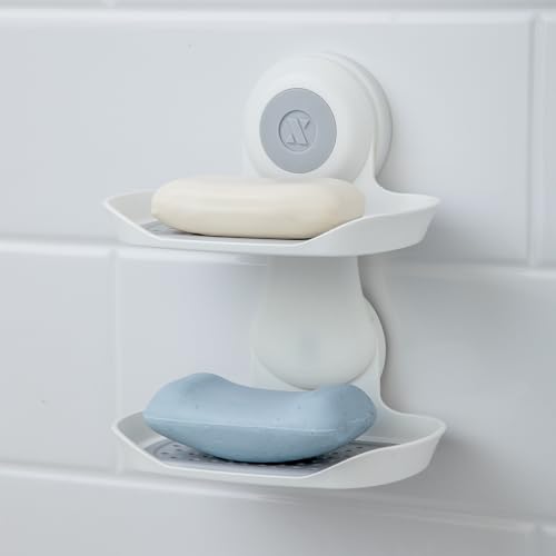 SlipX Solutions Patented Double Soap Saver Strong Hold Suction Cup Soap Holder Must Have Universal Kitchen  Bathroom Shower Accessories No Drilling No Tools RustProof Removable White
