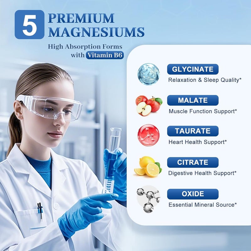 FUNRICH 5 in 1 Magnesium Complex Supplement w/Vitamin B6, Higher Absorption Magnesium Supplement - for Sleep, Nerves & Heart Health, Bones, Muscle, Recovery, Energy | Vegan Non-GMO, 120 Capsules - Image 3